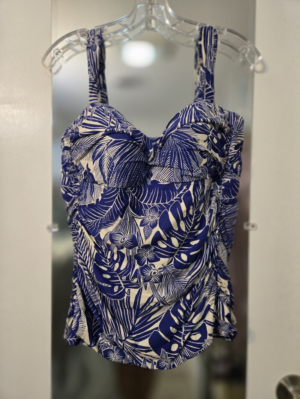 Jantzen Blue & Cream Tropical Ruched Camisole Tankini Top